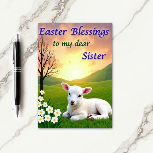Spring Lamb Meadow Scene Card