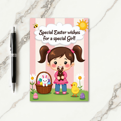 Springtime Joy Girl And Animal Card