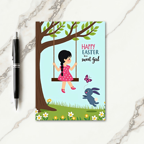 Springtime Joy Girl Swing Card
