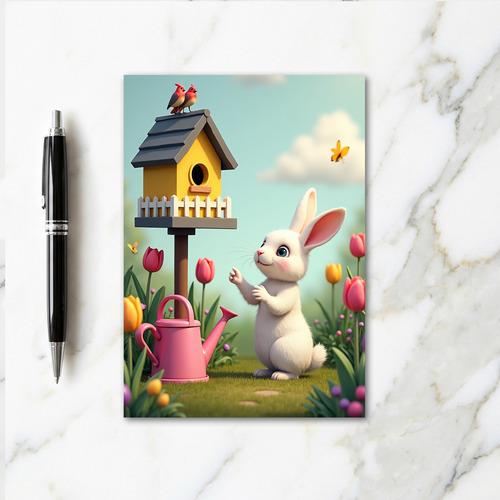 Springtime Rabbit Garden Scene Card