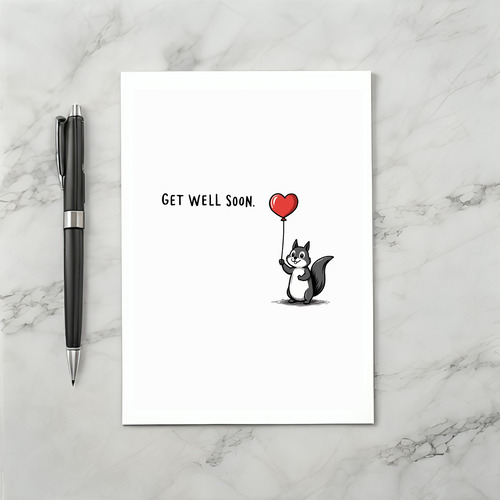 Squirrel Get Well Card With Red Balloon