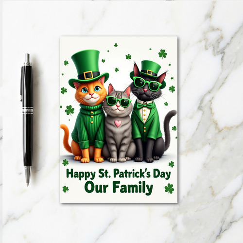 St Patricks Day Family Cats Card