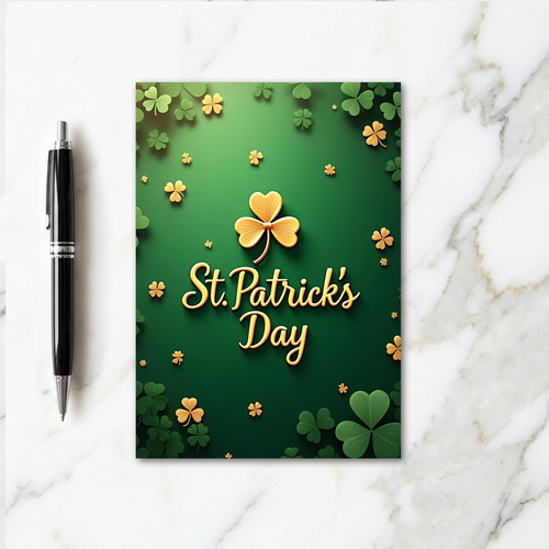 St Patricks Day Gold Clover Card