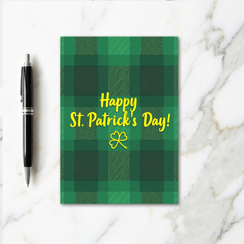 St Patricks Day Green Plaid Card