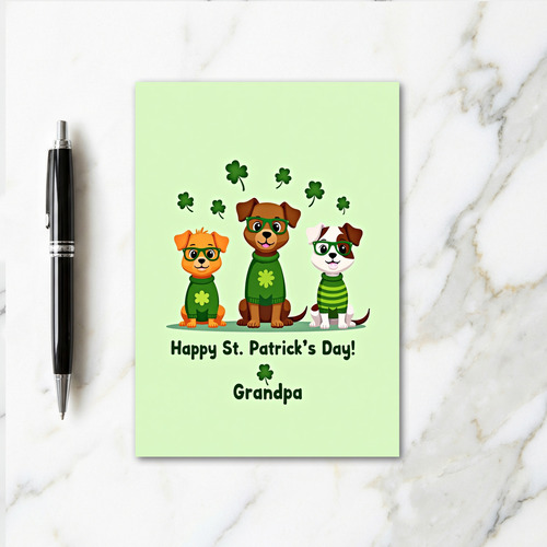 St Patricks Day Pups Grandpa Card