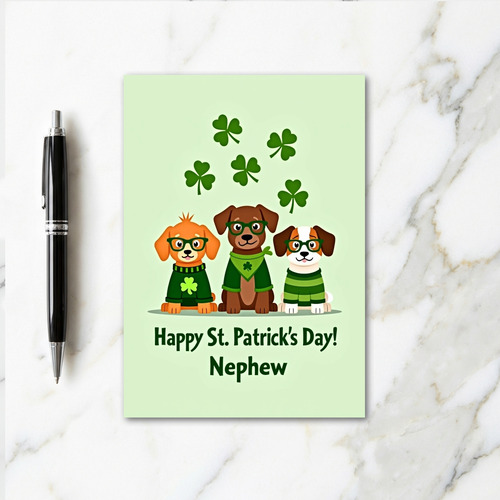 St Patricks Day Pups Nephew Card