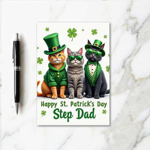 St Patricks Day Step Dad Cats Card