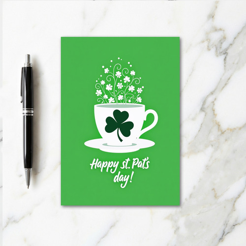 St Pats Day Teacup Shamrock Card