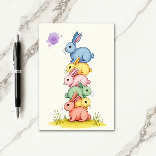 Stacked Rabbit Friends Cute Art Card