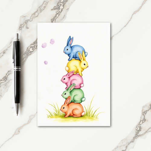 Stacked Rabbits Watercolor Art Card