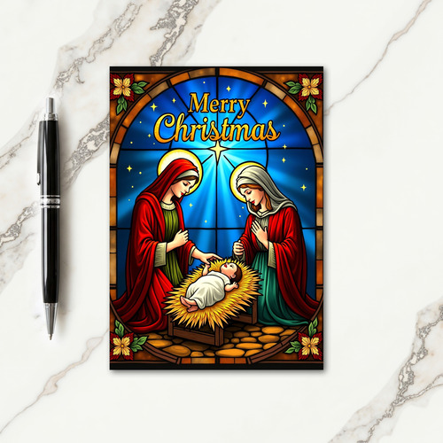 Stained Glass Nativity Christmas Cards