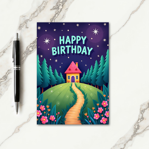 Starry Birthday Cottage Card