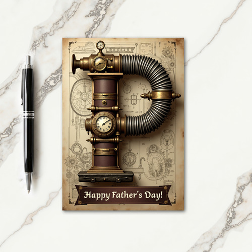 Steampunk F Fathers Day Card