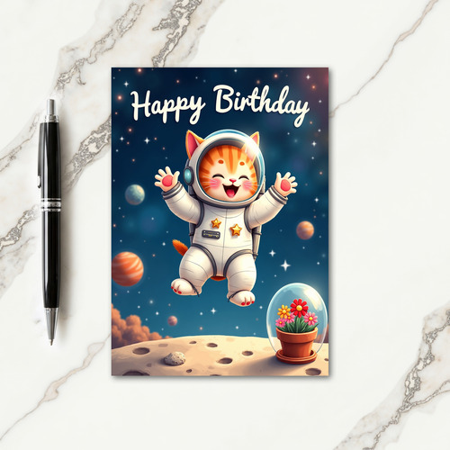 Stellar Birthday Space Cat Card