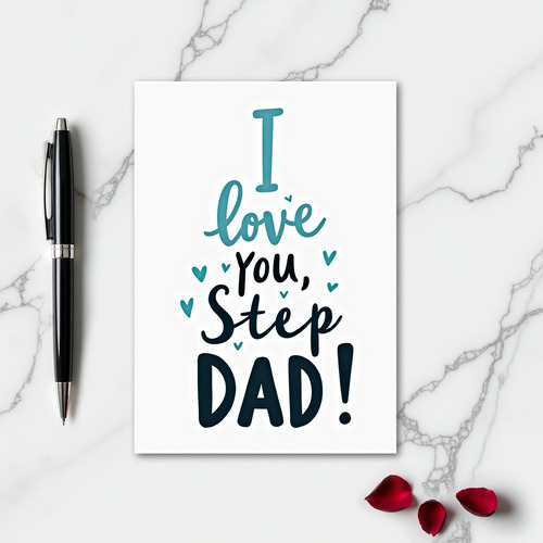 Stepdad Love Teal Shaded Hearts Card