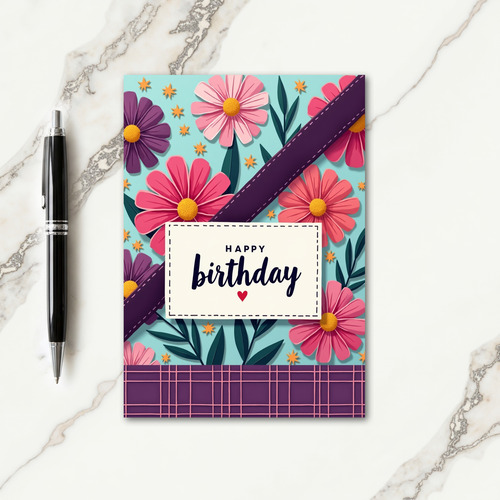 Stitched Floral Birthday Card