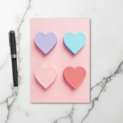 Stitched Pastel Hearts Love Card
