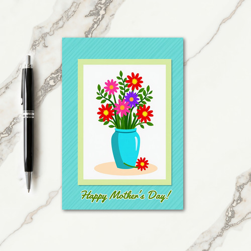 Striated Teal Floral Mothers Day Card