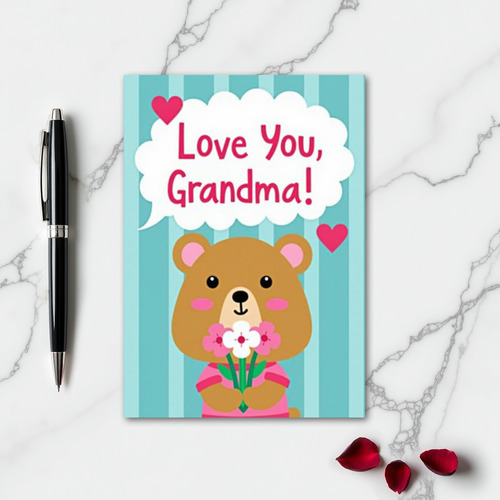 Striped Bear Love You Grandma Card