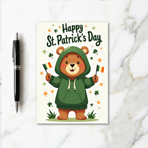 Striped Bear St Patricks Day Card
