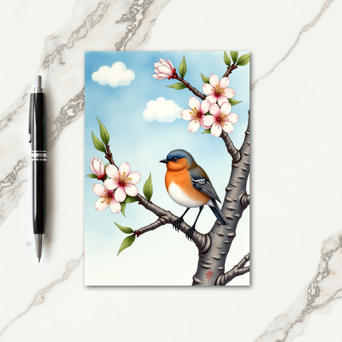 Striped Bird Branch Scene Card