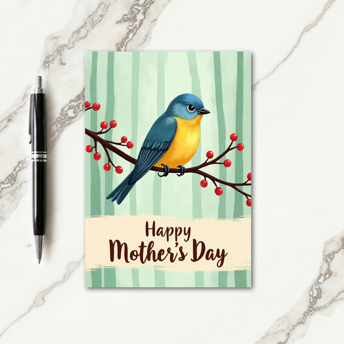 Striped Bird Happy Mothers Day Card