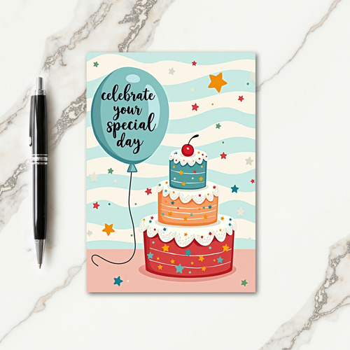 Striped Birthday Cake Art Card