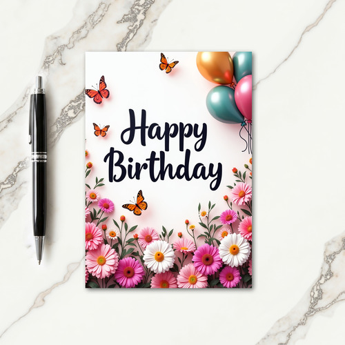 Striped Birthday Flower Card