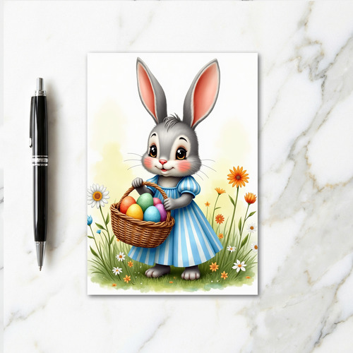 Striped Bunny Basket Eggs Card