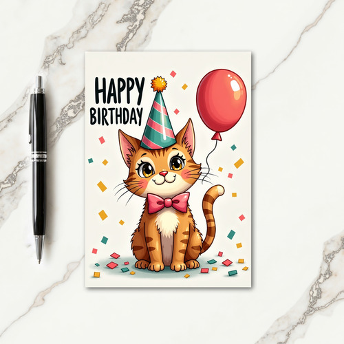 Striped Cat Balloon Card