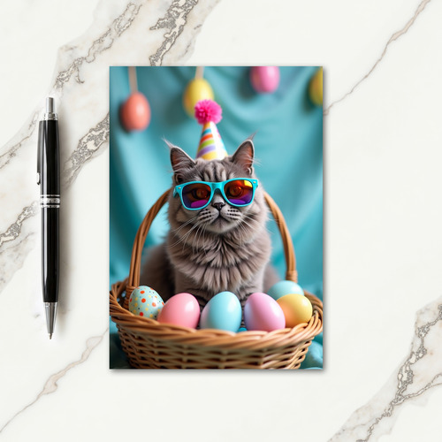 Striped Cat Easter Egg Party Card