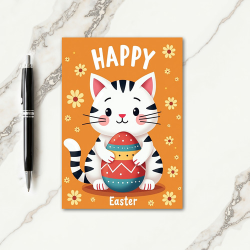 Striped Cat Easter Faux Gold Foil Card