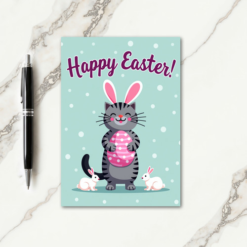 Striped Cat Easter Oval Card