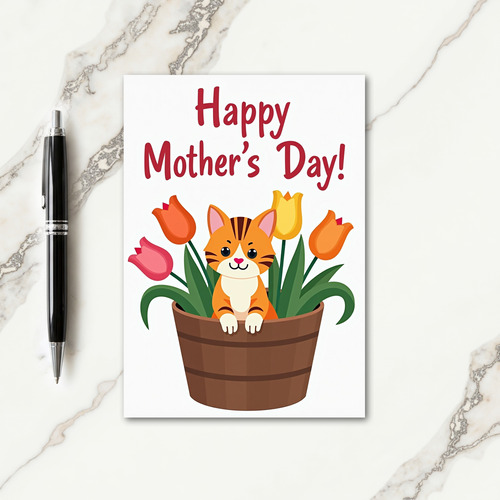 Striped Cat Floral Friend Card