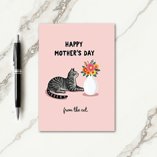 Striped Cat Floral Mothers Day Card