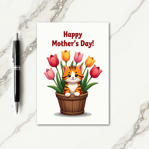 Striped Cat Floral Thank You Card