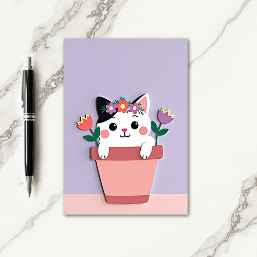 Striped Cat Flower Pot Card