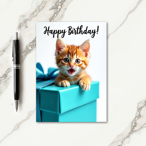 Striped Cat Gift Box Birthday Card