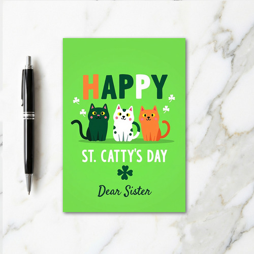 Striped Cat Happy St Cattys Day Card