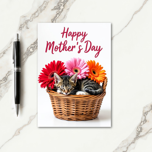 Striped Cat Mothers Day Floral Card