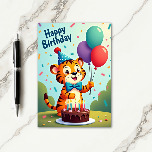 Striped Cat Party Hat Card