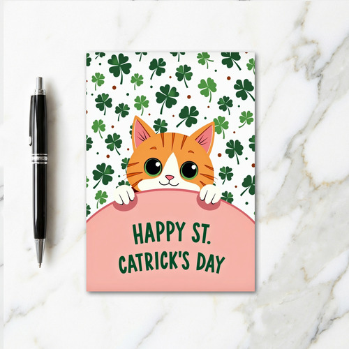 Striped Cat Shamrock Scene Card