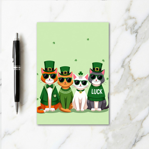 Striped Cats Luck Holiday Card