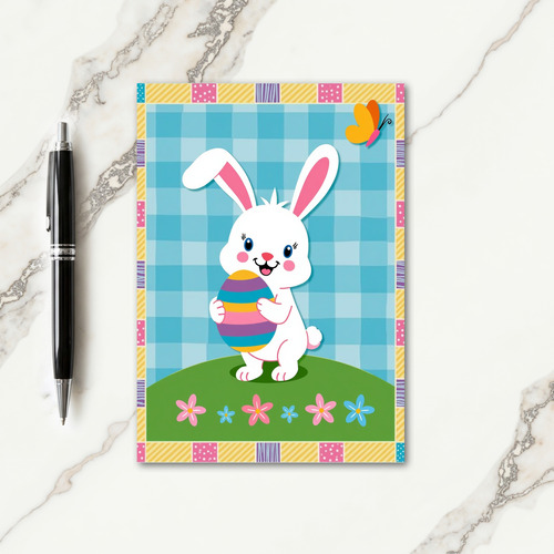 Striped Egg Happy Rabbit Card