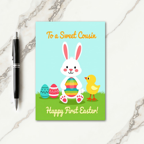 Striped Egg Rabbit Scene Card