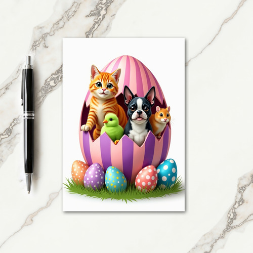 Striped Egg Springtime Scene Card