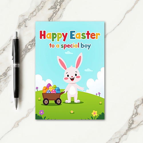 Striped Eggs Rabbit Cart Card