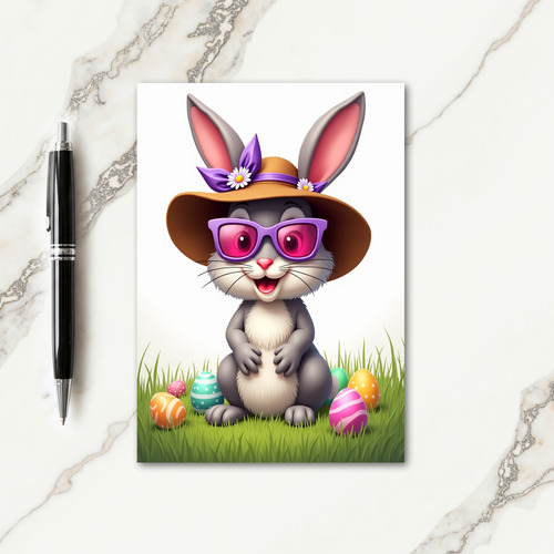 Striped Eggs Springtime Rabbit Card