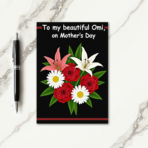 Striped Elegant Bouquet Mothers Card