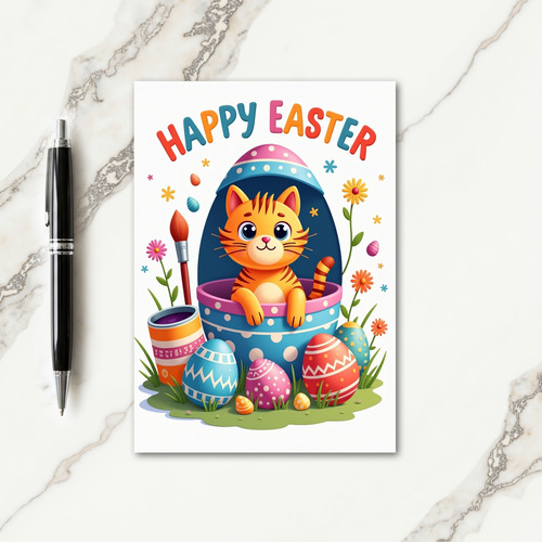 Striped Feline Easter Art Card